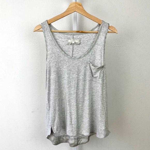 Anthropologie Tops - Pure + Good Anthropologie Charmeuse Pocket Tank Top Satin Trim Gray S